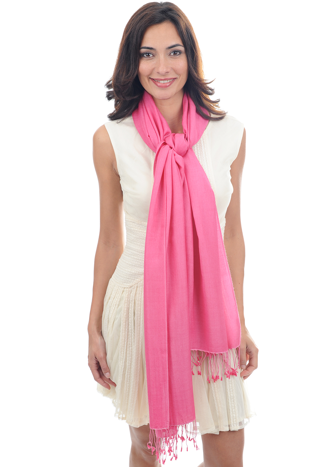 Cachemire et Soie accessoires etoles chales platine rose soutenu 201 cm x 71 cm